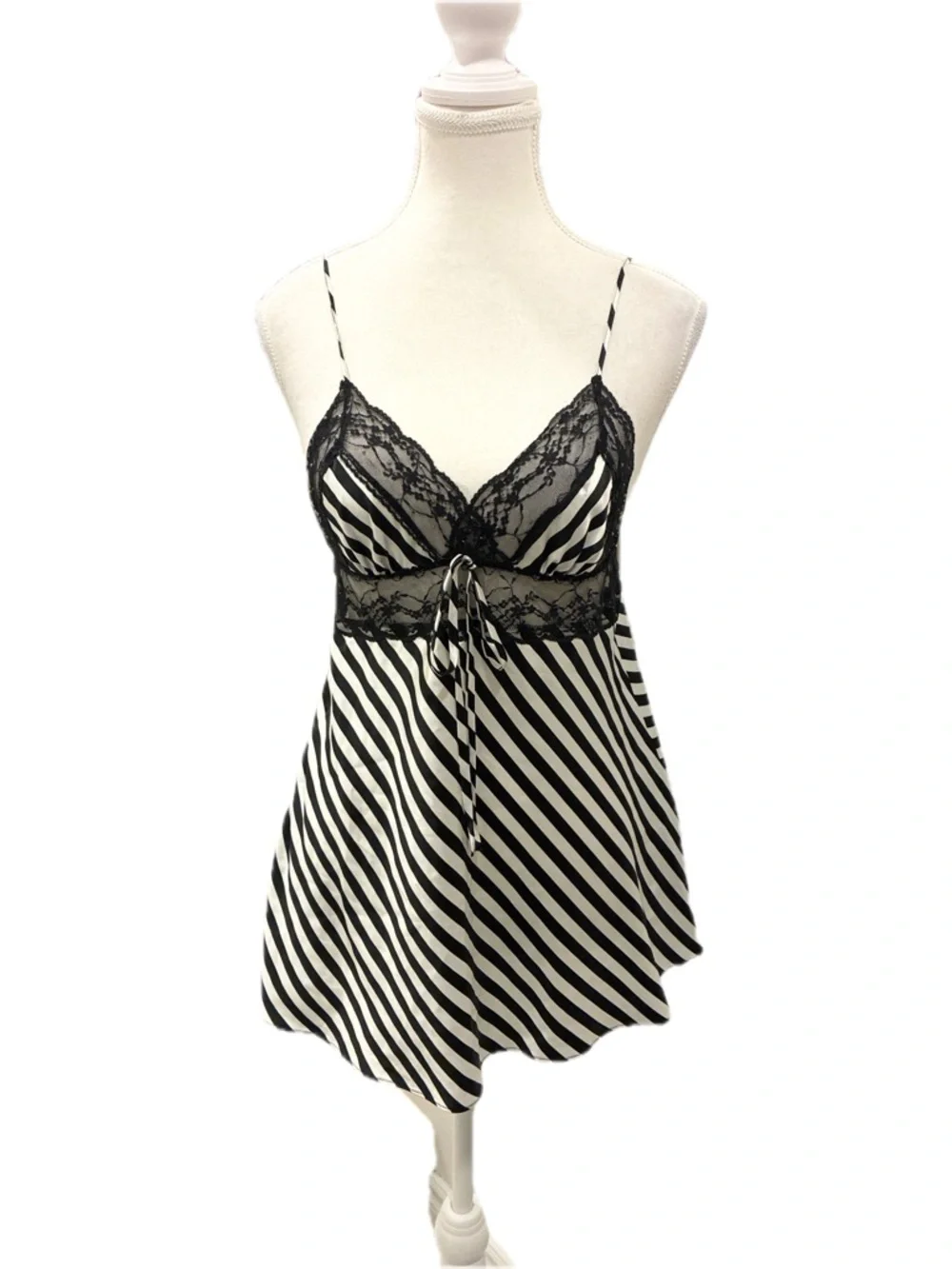 Victoria's Secret Black & White Striped Lace Babydoll Top Size Small - Picture 2 of 7